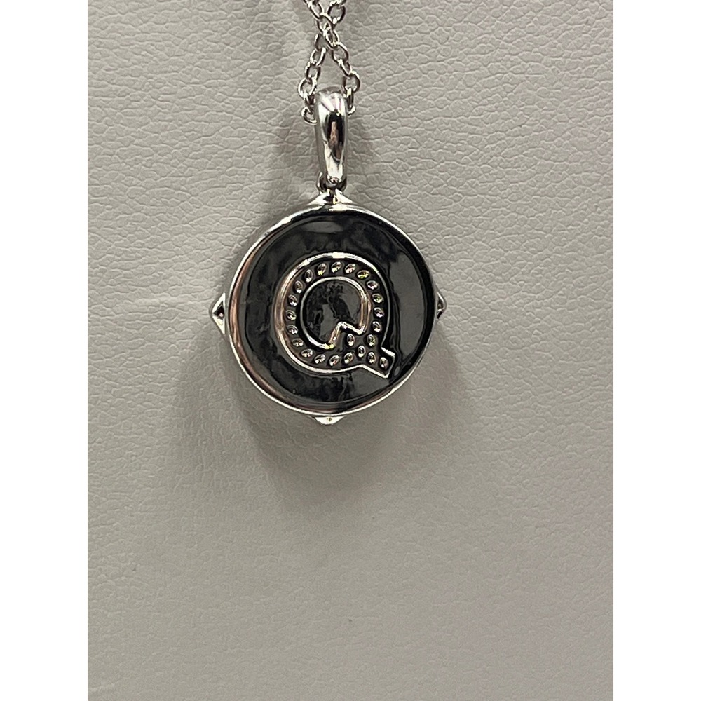 Kendra Scott Rhodium Black Mother of Pearl Letter Q Disc Reversible Pendant - Picture 11 of 12